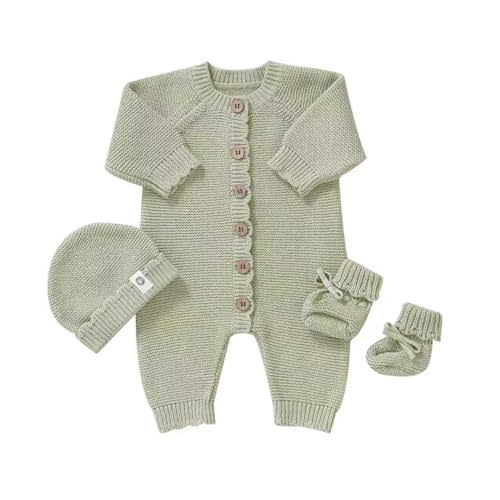 YIXPOH Organic Cotton Baby Sweater Knit Romper Hat Booties 3 Piece Newborn Infant Set LongSleeve Cute Outfit Boy Girls Clothe
