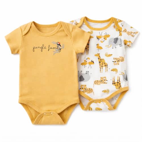 100% Turkish Cotton Baby Bodysuit 2-Pack | Unisex Short Sleeve Snap-Bottom Playwear for Newborn to 24 Months