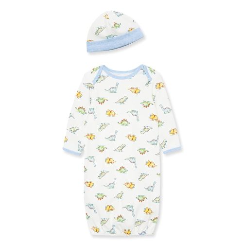 Little Me Clothes for Baby Boys' 2-Piece Nightgown and Cap Set 100% Cotton with Elastic Bottom, Baby Essentials, 0-3 Months