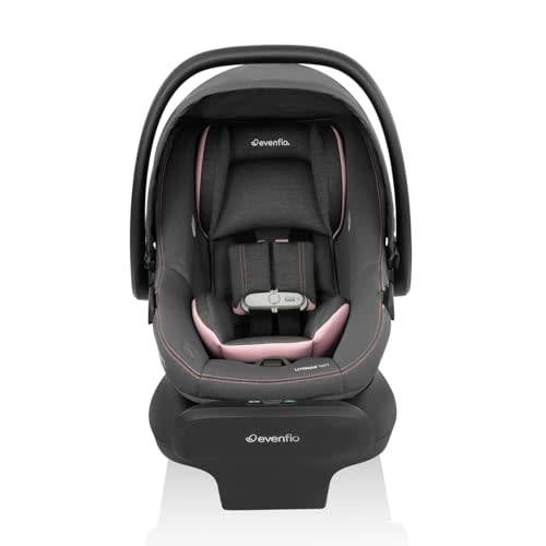 Evenflo LiteMax NXT Rear-Facing Lightweight Preemie and Infant Car Seat 3-30lbs. with SensorSafe. Easy Install with Base (Primrose Pink)