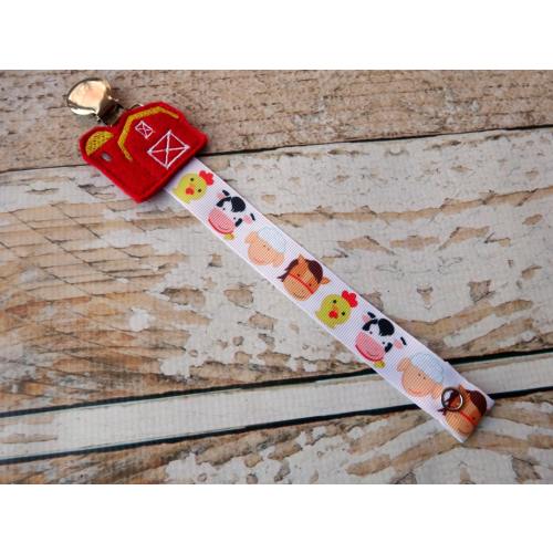Baby Pacifier Clip - Sweet Farm Animals, Cow Sheep Chick Horse, Farming, Country Boy Country Girl (Shabby Rose or Feltie Option)