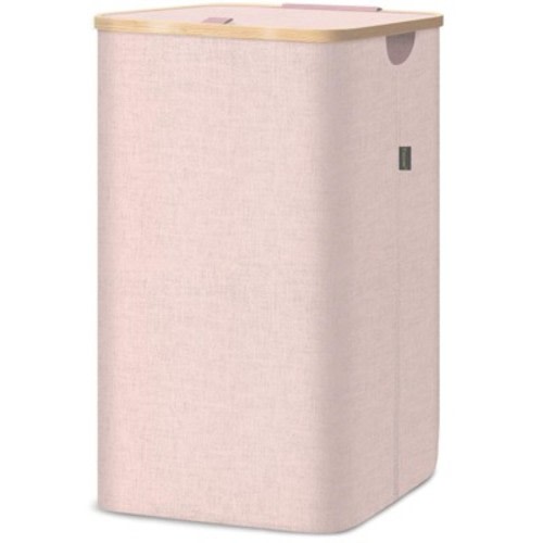 HOMLUX 2.8bu Laundry Hamper with Lid, Bamboo Pull Handles, Internal Support, Pink