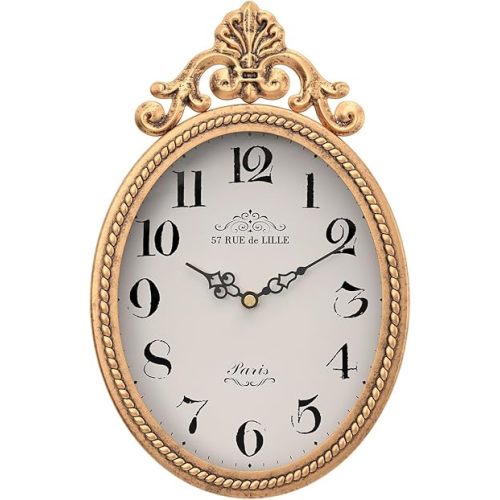 Abdurey Small French Retro Decor Wall Clock,Antique Gold Vintage Oval Style
