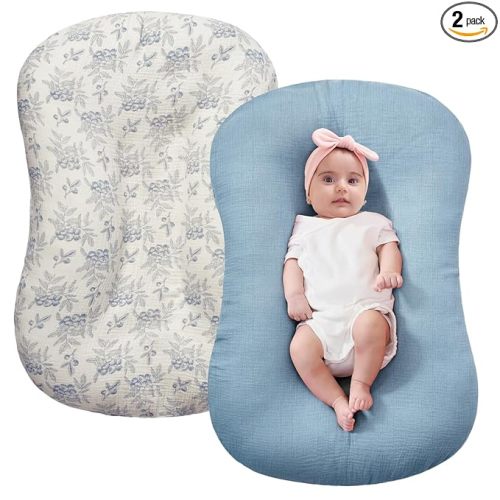 FUNUPUP Muslin Baby Lounger Cover Only Compatible with Snuggle Me Lounger, Infant Pillow Cover for Newborn, Removable Nest Slipcover for Boys and Girls, Only Cover, Blueberries & Blue
