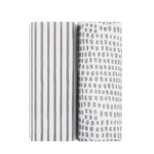 Ely's & Co. Baby Fitted Waterproof Bassinet Sheet Set 100% Combed Jersey Cotton Taupe Stripes & Splash 2 Pack