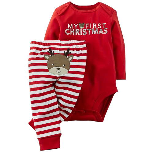 WIBACKER Baby Boy My 1st Christmas Outfits Newborn Infant Long Sleeve Romper + Deer Striped Pants 2Pcs Set 0-3M