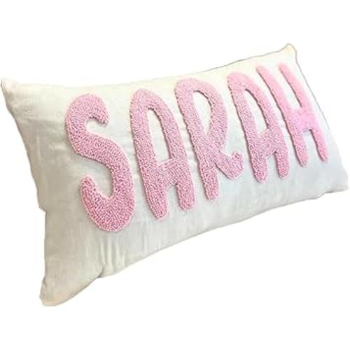 Personalized Pillow Cover w/Initial, Monogram Pillow Custom Name, Home Office Decor Punch Needle Embroidered Custom Room Decor for Couple Gift Cushion, Customizable Size