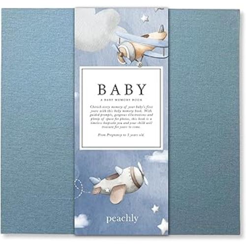 Peachly Baby Boy Memory Book - Baby Book for Boy - Baby First Year Keepsake Journal - Simple Scrapbook for Milestones - Finn (Blue)
