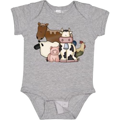 inktastic Cute Horse, Sheep, Cow, Pig, and Rooster Farm Animals Baby Bodysuit