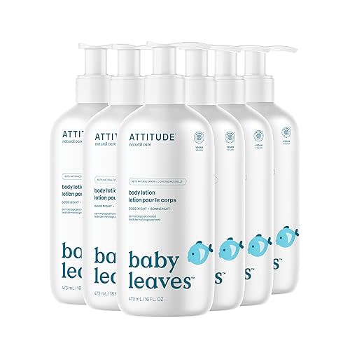 ATTITUDE Baby Lotion, EWG Verified Moisturizer, Dermatologically Tested Moisturizing Cream, Vegan and Cruelty-Free, Good Night, 16 Fl Oz (Pack of 6)