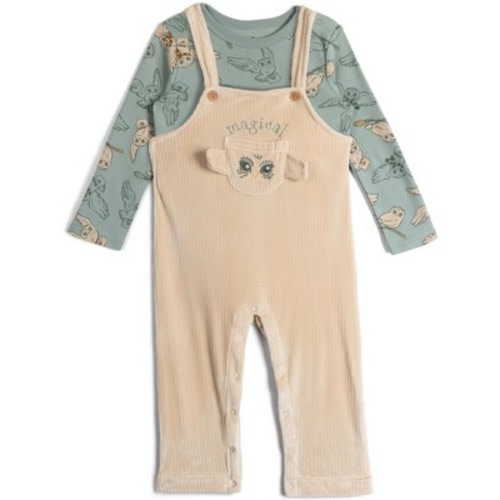 Harry Potter Hedwig Newborn Baby Boys Corduroy Square Neck Ribbed Overall and T-Shirt Outfit Set Green / Cream 6-9 Months