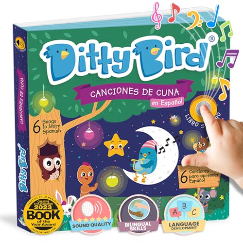 Ditty Bird Spanish Nursery Rhymes Book | Animal and Bedtime | Spanish Bilingual Musical Books for Toddler | Fun, Interactive Sound Books for Babies | Libro En Español para Bebés (Canciones de Cuna)