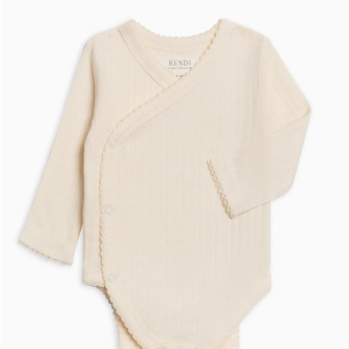 Hilda Brushed Back Pointelle Long Sleeve Kimono Bodysuit