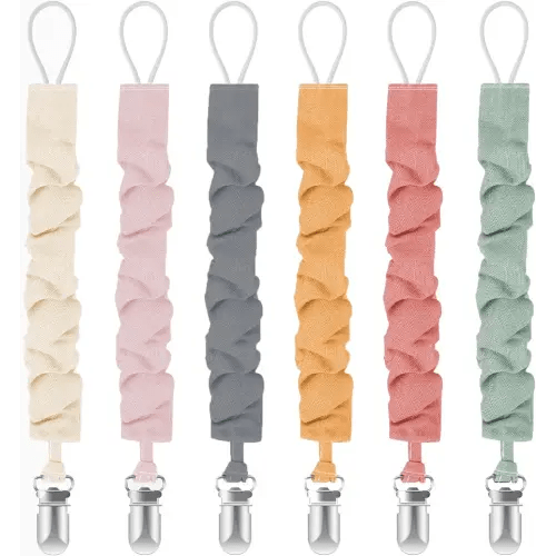 Tender Babe Pacifier Clips for Baby Boys and Girls, Pacifier Holders for Teething Relief and Baby Essentials, Safe for Newborns (6 Pack)