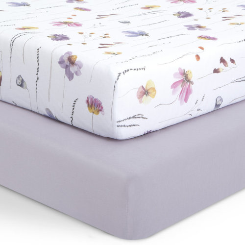East Urban Home Evolur Be Wild Collection ( 2pc Sheet Set ), Dusty Light Purple & Flower Print | Wayfair