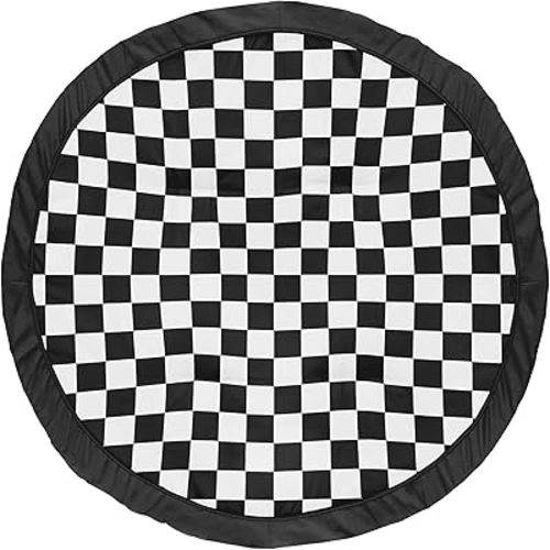 Sweet Jojo Designs Baby Play Mat (Black and White Gingham Checkered Plaid) for Boys or Girls, Infant, Toddler Tummy Time Activity Floor Playmat (Vintage, Classic, Checkerboard, Racing Flag, Geometric)