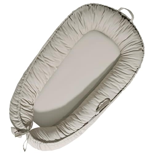 Baby Lounger - Baby Lounger for Newborn 0-24 Months, Soft Breathable Cotton Infant Lounger Cover, Portable Baby Nest for Travel, Newborn Essentials (Silver)