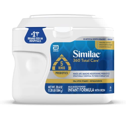 Similac 360 Total Care Baby Formula Powder, 5 HMO Prebiotics | Infant formula to support baby’s immune system, language & social development & digestive health, in one 20.6-oz tub