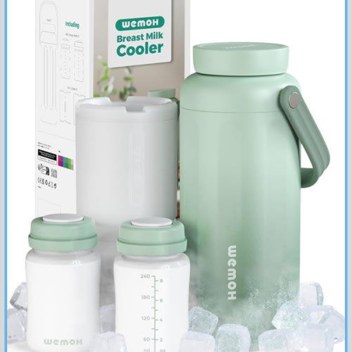 Breast Milk Cooler Bottle - 12H+ Ice-Cold/24H Safe Storage, Compatible with Spectra Pumps, TSA Approved Travel Chiller, 18oz (2x9oz) Lightweight Leakproof Container for Work, Green