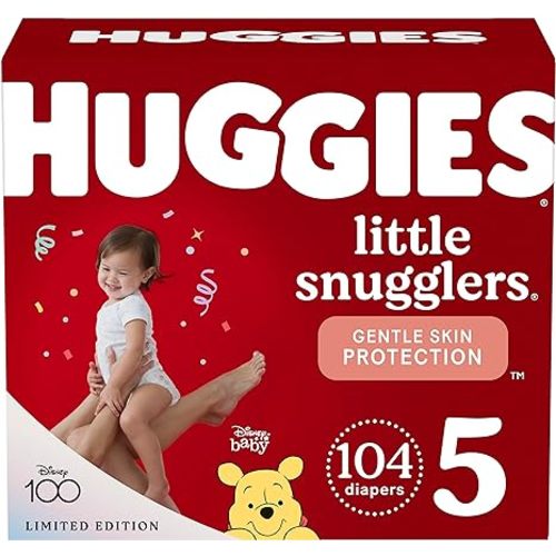 Huggies Size 5 Diapers, Little Snugglers Baby Diapers, Size 5 (27+ lbs), 104 Count