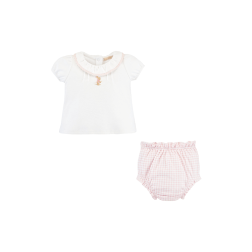 Pink Gingham Bunny Blouse and Bloomers Set