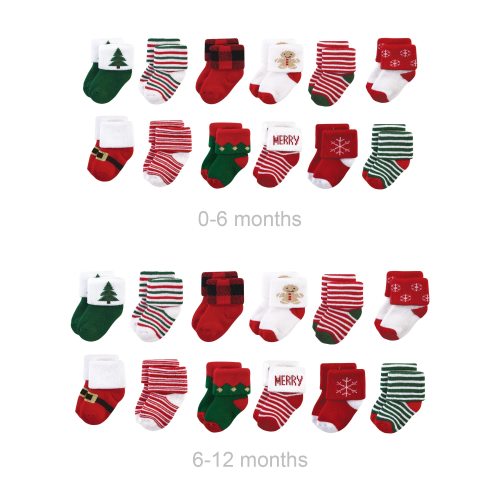 Hudson Baby Unisex Baby Cotton Rich Newborn and Terry Socks, 12 Days Of Christmas