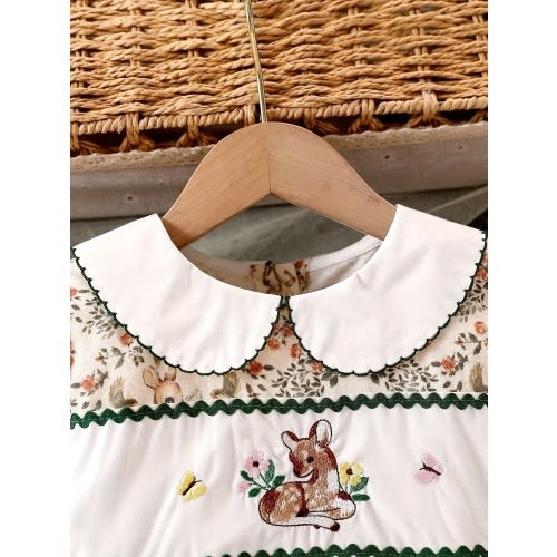 1-2T ' Floral Print Long Sleeve Dress with Ruffled Collar & Cuffs - Soft Cotton Blend, Button-Up Front, Perfect for Spring & Fall, Autumn 'S Clothing | Ruffled Collar Dress | Decorative Buttons