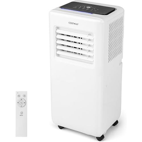 COSTWAY Portable Air Conditioner, 8000 BTU Portable AC Unit with Fan & Dehumidifier, Smart Sleep Mode, 24H Timer, Auto Swing & Window Installation Kit, Cools up to 250 Sq.Ft (8000 BTU)