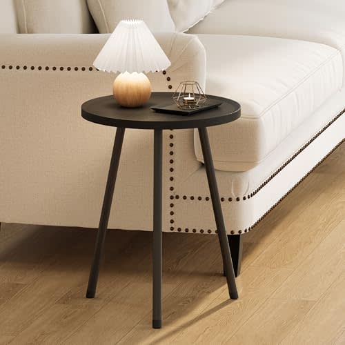 Round Side Table, Small End Table, Drink Table for Couch, Mini Tea Table for Sofa, Modern Accent Nightstand for Small Space, Living Room Bedroom LET521BK