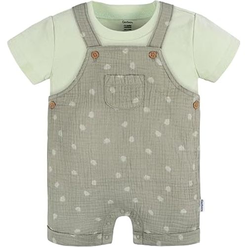 Gerber Unisex Baby Gauze Overall Romper and T-Shirt Set
