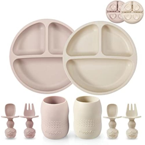 PandaEar Silicone Baby Feeding Set with Divided Suction Plate