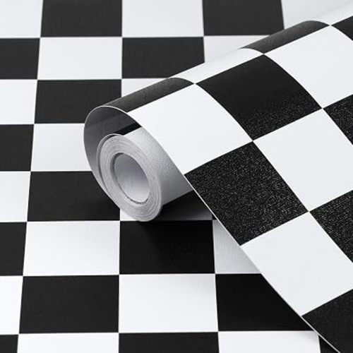 Amiya Checkered Wallpaper Peel and Stick Black White Mosaic Checkerboard Contact Paper 17.3”X120”Modern Self Adhesive Vinyl Removable Wall Paper for Shelf Liner,Classroom,Cabinets,Living Room