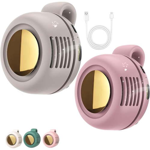 Portable Clip On Whirlwind Fan, Mini Clip Fan for Shirt Waist, 6H Runtime Bladeless Wearable Personal Cooling Fan, USB Rechargeable, 3 Speeds Quiet Hands-Free for Outdoor Travel Office (Grey+Pink)