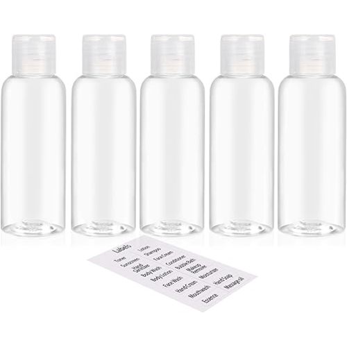 DNSEN 5 Pack 3.4oz Empty Plastic Travel Bottles for Toiletries TSA Approved Leak Proof Squeezable Travel Size Containers Travel Essentials Accessories, clear
