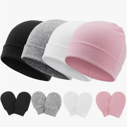 BQUBO Baby Hats and Mittens Infant Cotton Beanie Gloves No Scratch Set Newborn Hospital Hat for Boys Girls