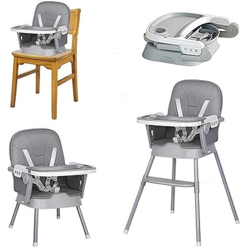 PU Leather Baby High Chair, High Chairs for Babies and Toddlers with Detachable Tray, Small Size Baby Eating Chair (X8123 Grey)