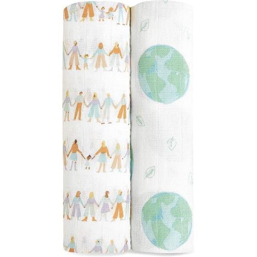 aden + anais Swaddle Blanket, Boutique Muslin Blankets for Girls & Boys, Baby Receiving Swaddles, Ideal Newborn & Infant Swaddling Set, Perfect Shower Gifts, 2 Pack, in This Together