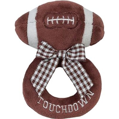 Bearington Baby Touchdown, 5.5 Inch Plush Stuffed Baby Football Soft Ring Rattle - Newborn Toys - Soft Rattle