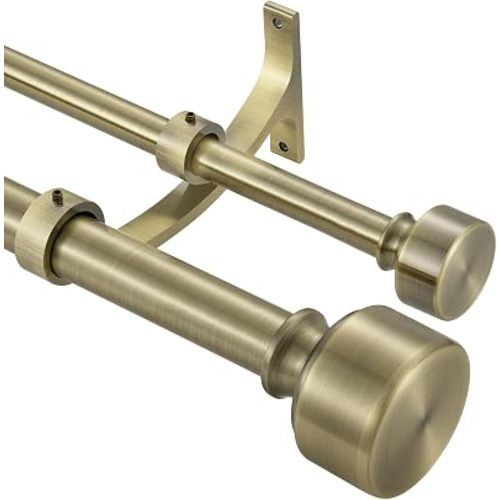 Double Curtain Rods 48-84 Inch, Antique Bronze Double Drapery Rod with Modern End Cap, 1-Inch Front and 5/8 Inch Back Double Window Rods, Heavy Duty Telescoping Double Rod Decorative Curtain Rods