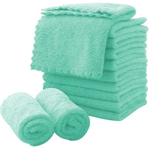 MOONQUEEN Microfiber Facial Cloths Fast Drying Washcloth 12 Pack - Premium Soft Makeup Remover Cloths - Aqua Green