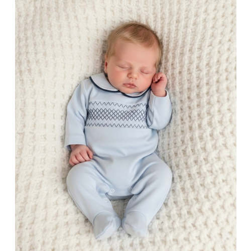 Smocked Blue Sleepsuit – Ella Marina Baby
