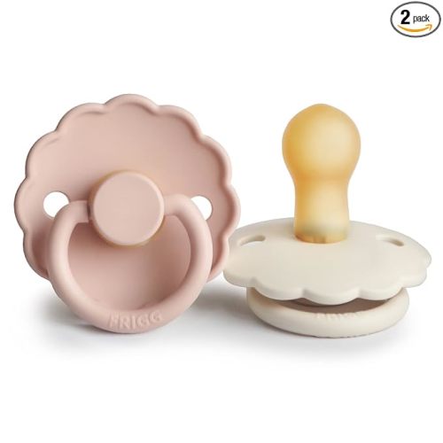 FRIGG Daisy Natural Rubber Baby Pacifier | Made in Denmark | BPA-Free (Blush/Cream, 0-6 Months) 2-Pack