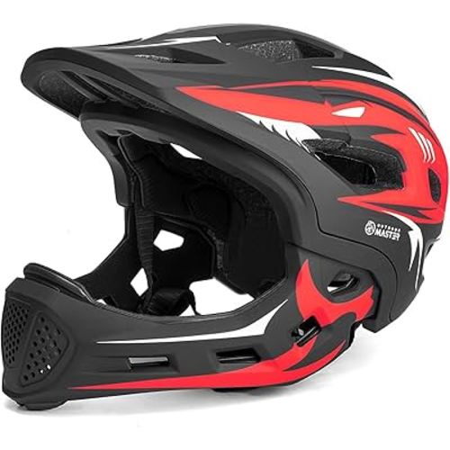 OutdoorMaster Kids Bike Helmet - Full Face Helmet for Kids - Adjustable, Detachable and Lightweight - for Multi-Sport - from Toddler to Youth