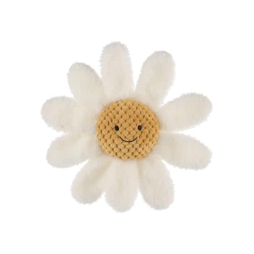 Apricot Lamb Baby Lovey Daisy Rattle Toy Plush Stuffed Flowers White 8''