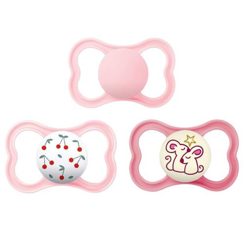 MAM Air Night & Day Baby Pacifier, for Sensitive Skin, Glows in The Dark, 3 Pack, 6-16 Months, Girl