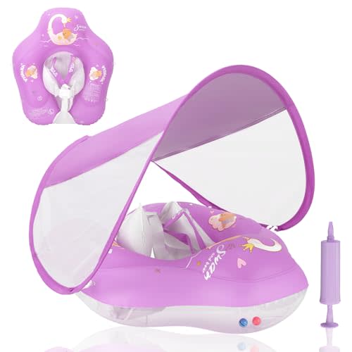 LOOWARTS Baby Pool Float with Canopy and Safety Seat,Infant Swim Float & Pool Float & Baby Water Float & Swimming Floats UPF50+ UV Protection for Kids from 3 to 36 Months.(S:3-12 Month/L:6-36 Month)