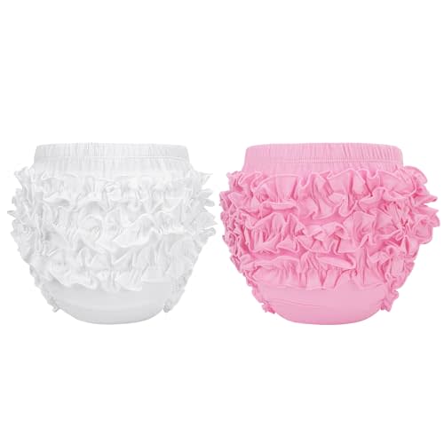 Durio Ruffle Baby Bloomers Cotton Diaper Covers for Girls 0-2T | Soft Cotton Stretch, Back Ruffle Bloomers, Easy Diaper Covers, Toddler Girls Under Dress Shorts, Daily Wear for 0-24M