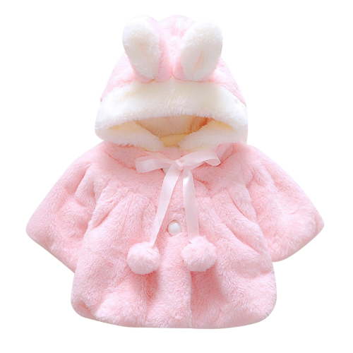 Bainana Girls Coat Newborn Solid Color Long Sleeve Cute Ear Hooded Jacket Beauty Soft Autumn Winter Kids Outerwear Pink Size 0-6 Months