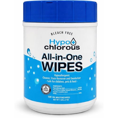 Hypochlorous Acid Wipes – 100 Count Unscented, Non-Toxic Cleaner for Skin, Baby, Pet, Home & Gym – Bleach-Free