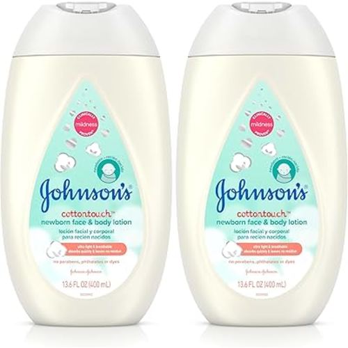 Johnson's CottonTouch Newborn Baby Face and Body Lotion, Hypoallergenic Moisturization for Baby's Skin, Made with Real Cotton, Paraben-Free, Dye-Free, 13.6 fl. oz (Pack of 2)